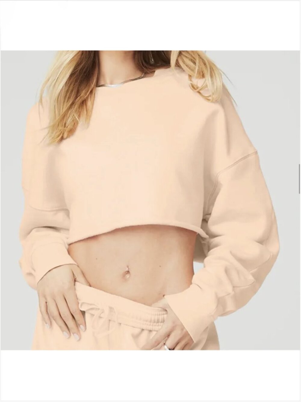 ALO Yoga Exreme Cropped Sweatshirt M Peach Crew Neck Relaxed Long Sleeve Cotton